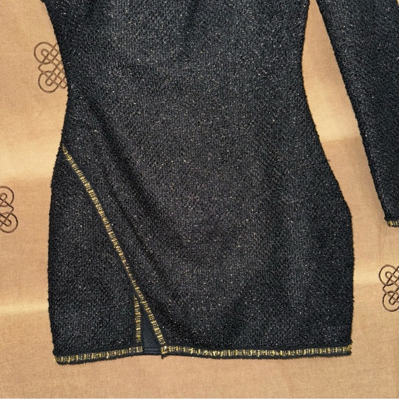 Zara NWT! Black/Gold Asymmetric Textured Shoulder Pad Mini Dress Size S - Picture 3 of 15